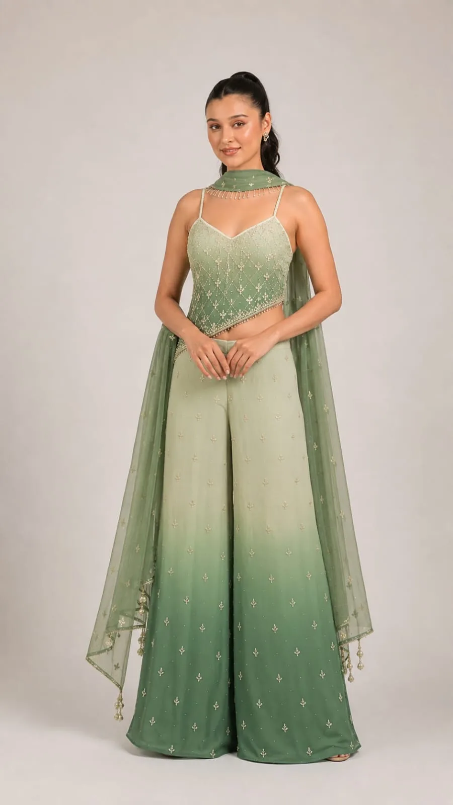 Sage Embellished Palazzo Set